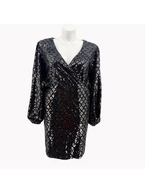 Torrid Black Sequin Surplice Mini Dress Size 22 Long Sleeve and Pockets New